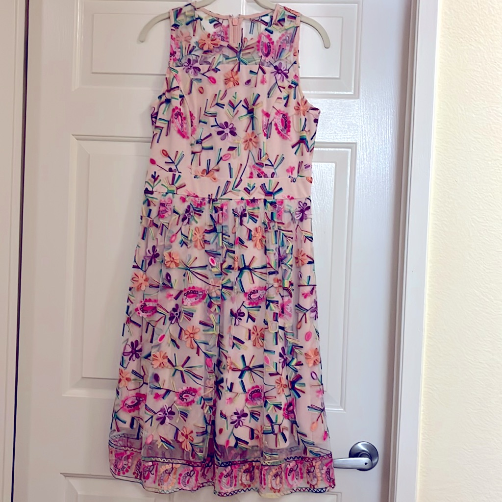 Fairytale Powder Pink Floral Embroidered Tulle/Mesh Dress